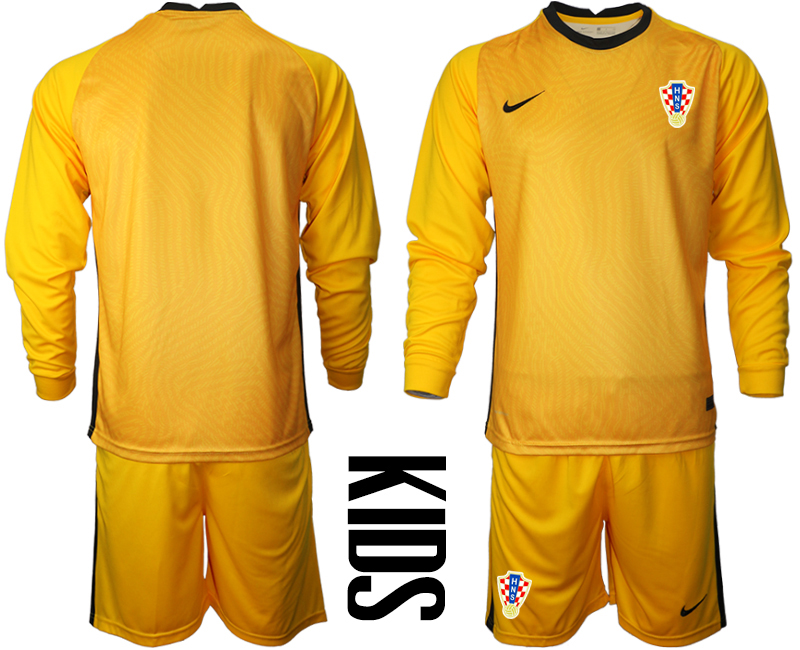 Cheap Youth 2021 European Cup Croatia yellow Long sleeve goalkeeper Soccer Jersey
